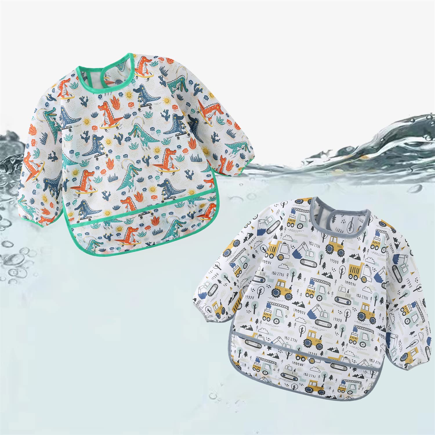Paquete de 3 Babero con Mangas Impermeable 6-30 Meses Baberos Babetes Bebe lavables
