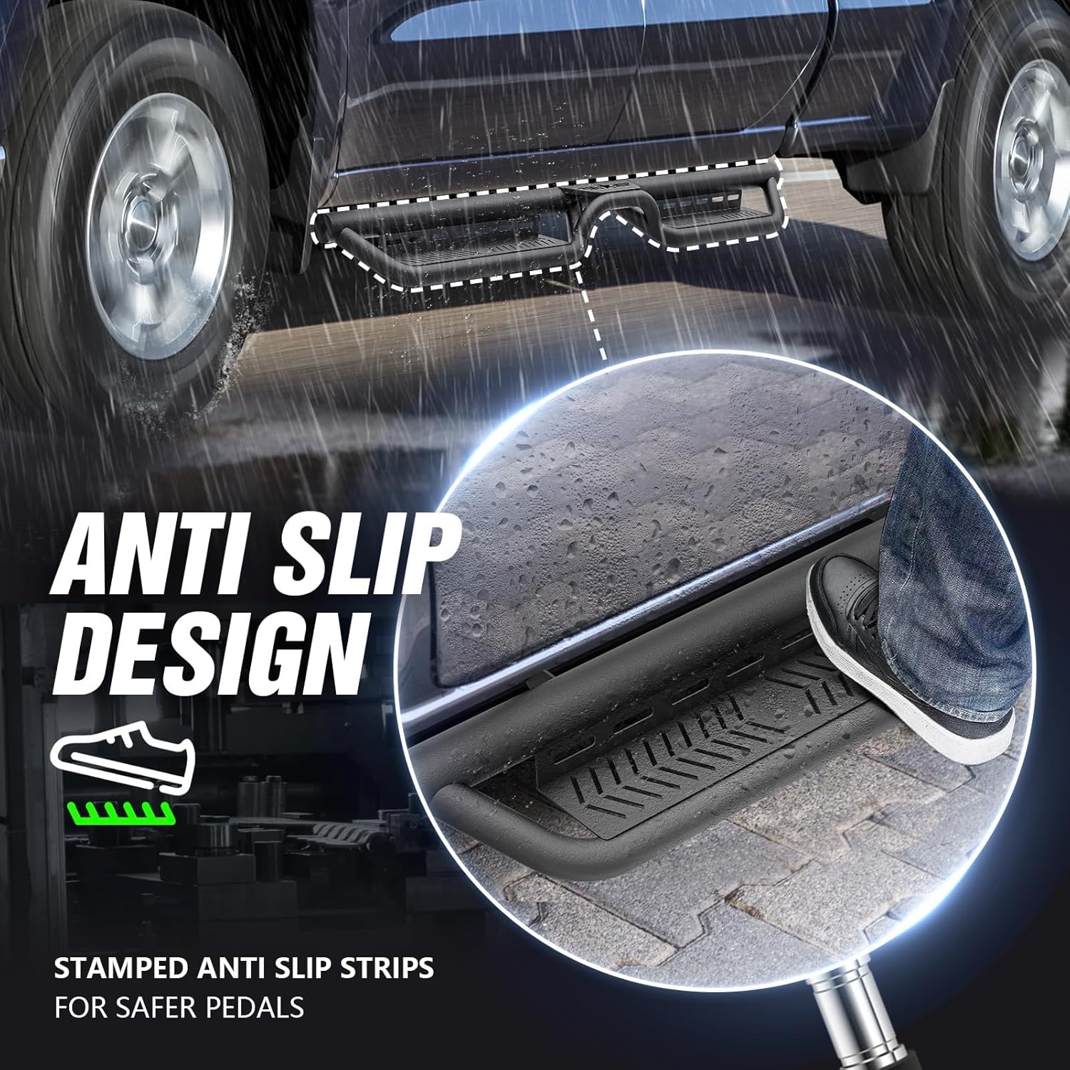 Double Cab Running Boards Side Steps Compatible with 2019-2026 Chevy Silverado & GMC Sierra 1500, 2020-2026 Chevrolet Silverado/GMC Sierra 2500 3500 HD Extended Cab Two Stair Design Nerf Bar