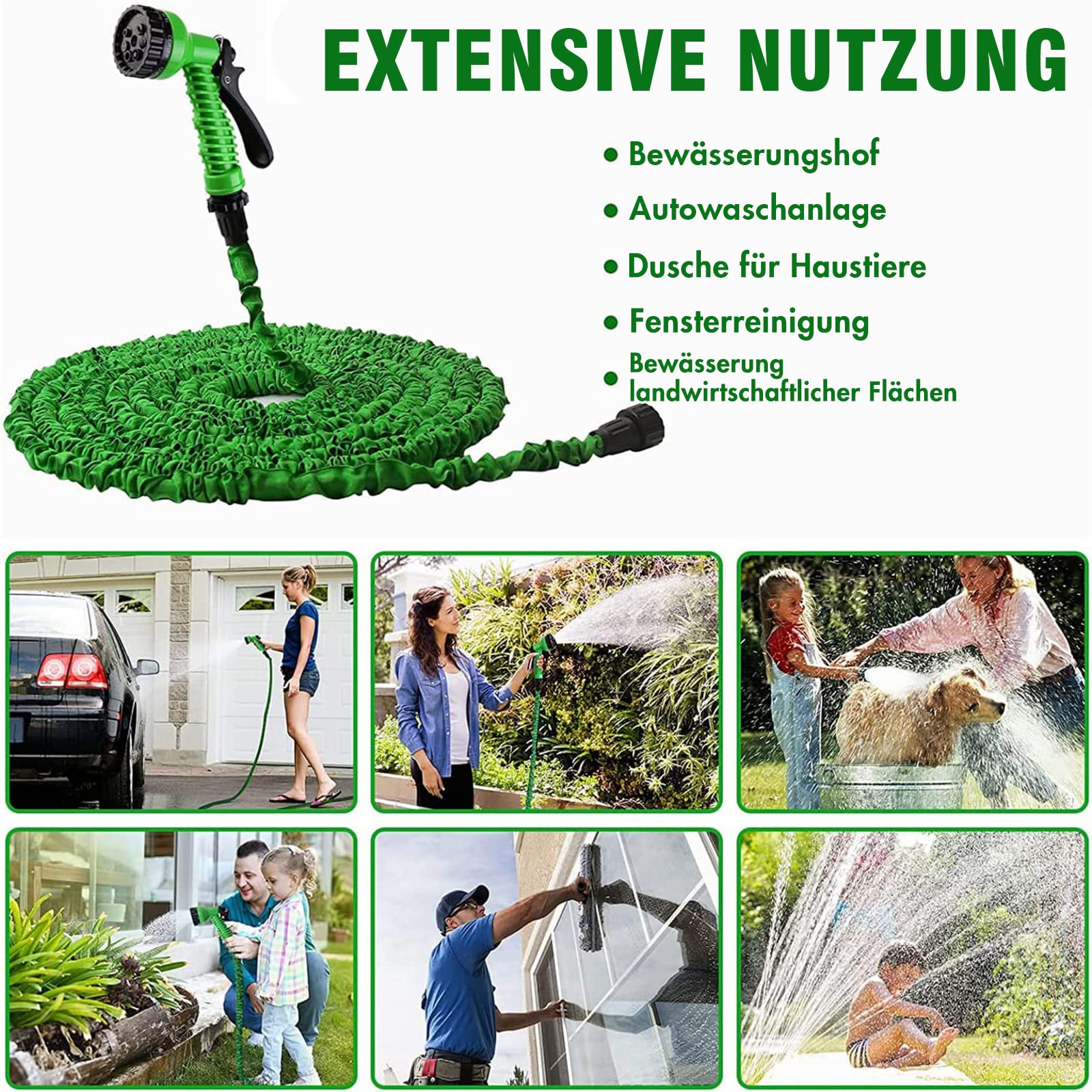 FUMETAX Dehnbarer Gartenschlauch Mit 7 Sprühfunktionen - Praktischer Bewässerungsschlauch Der Sich Von 5 Auf 15 Meter Verlängert