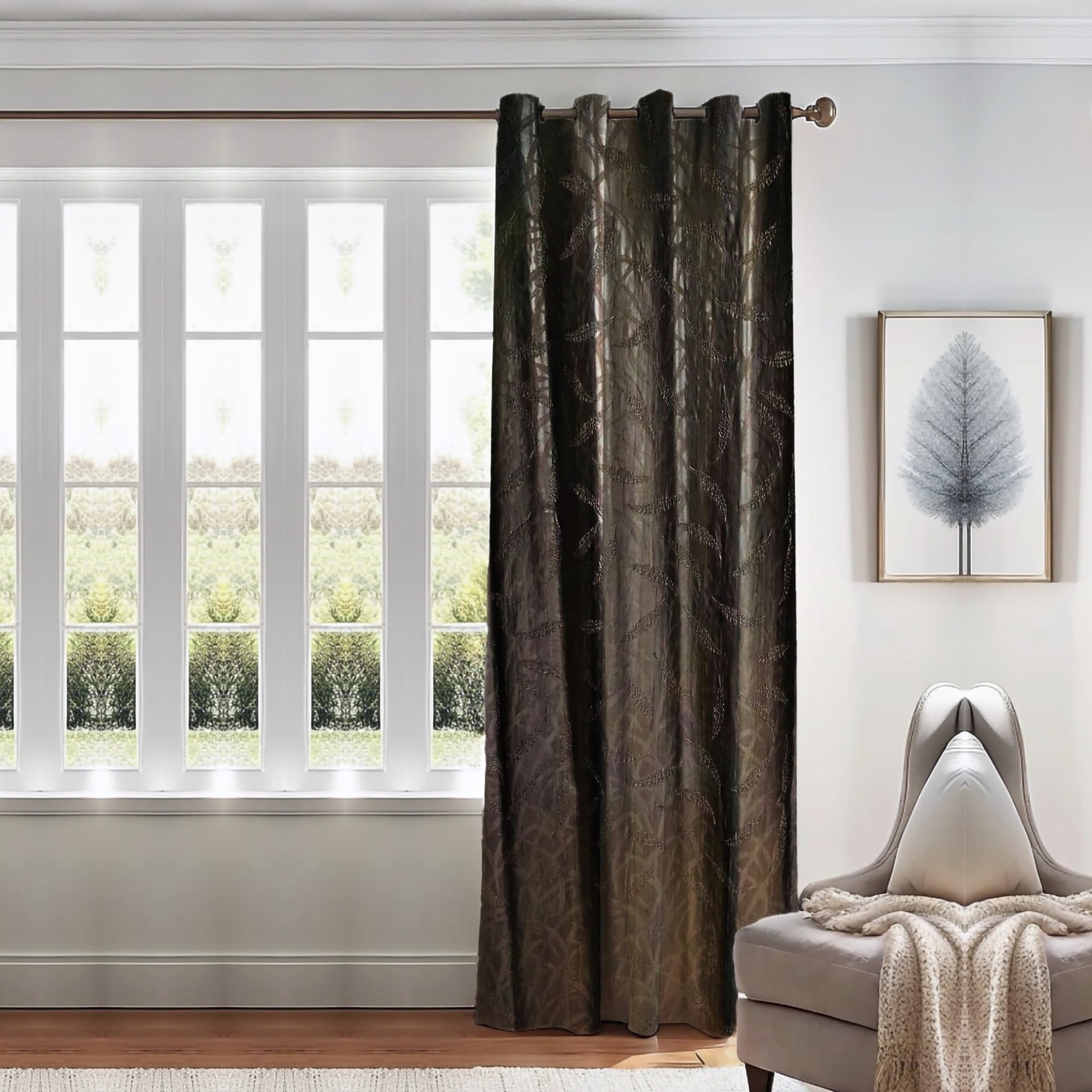 Asterisk 9ft Long Door Curtain - Brown Polyester with Leaf Puff Print | Room Darkening Eyelet Curtain | Pack of 1-image-15