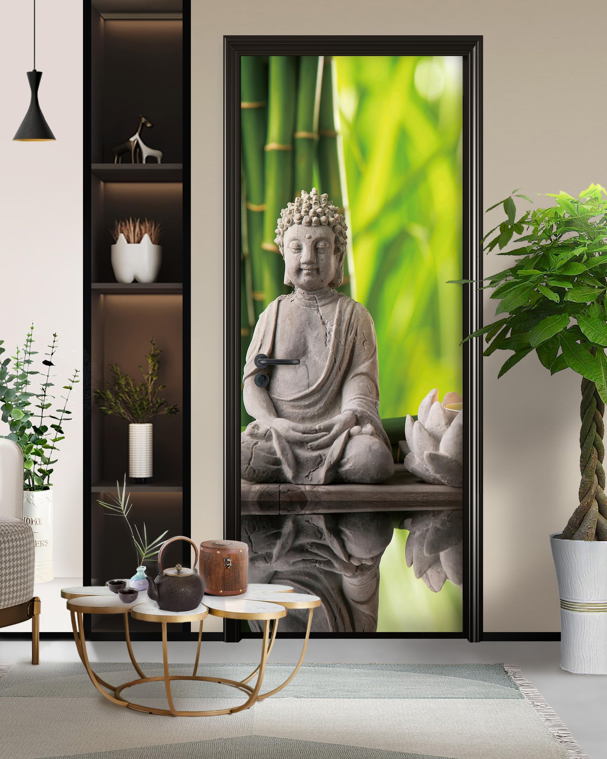 Door Mural Sticker - Buddha Statue Door Decal Wall Murals, Peel and Stick, Removable Self-Adhesive Door Wallpaper for Home Decor, Combined Size 30.3" W x 78.7" L, Split into 2 Pieces
