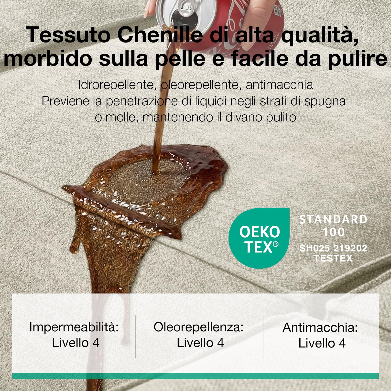 Novilla 214 cm Divano Angolare 3 Posti Convertibile Modulare in Chenille