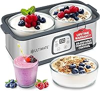 Ultimate Probiotic Yogurt Maker: Adjustable Temp & Timer, 2-Quart Glass Containers, Lifetime Warranty for Gut Health