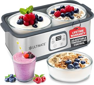 Ultimate Probiotic Yogurt Maker: Adjustable Temp & Timer, 2-Quart Glass Containers, Lifetime Warranty for Gut Health