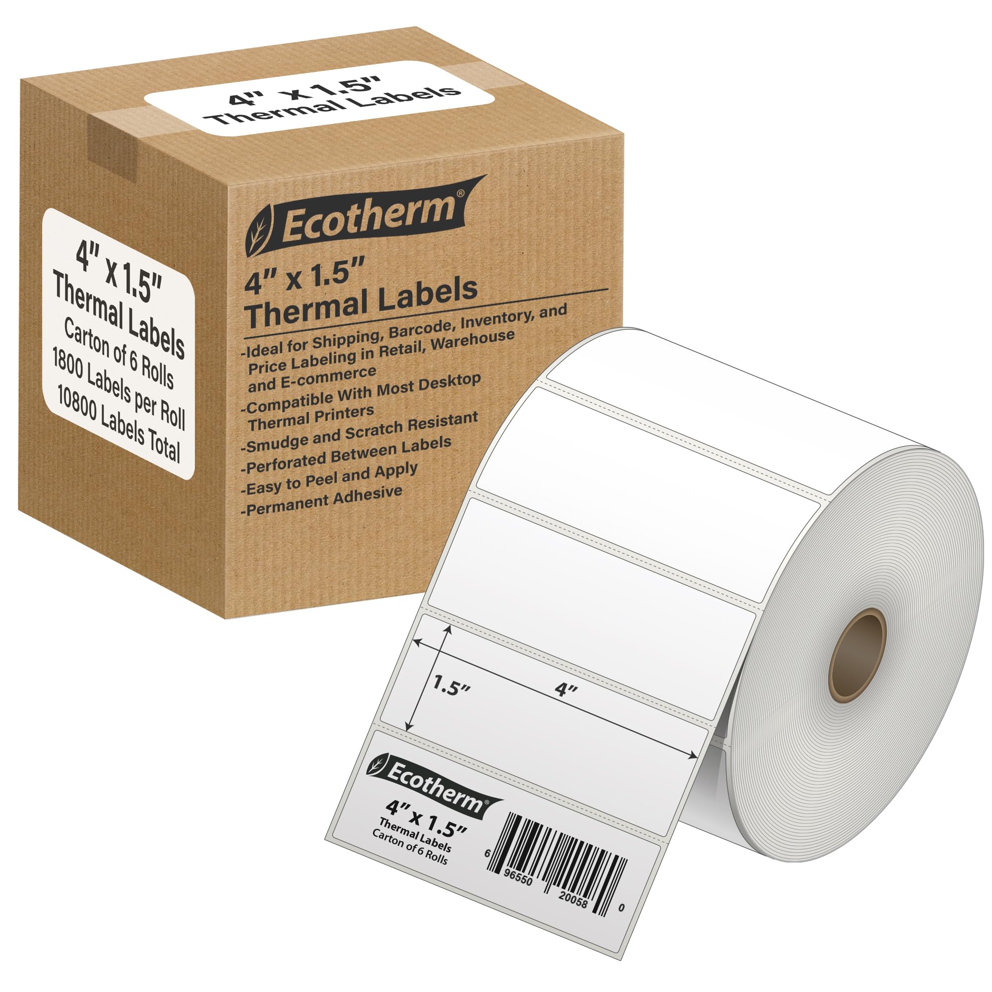 4 x 1,5 bezpośrednie papierowe naklejki termiczne - 10800 etykiet - 1800 etykiet PerRoll - 6 rolek - do drukarek termicznych Datamax, Intermec, Sato, TSC, Zebra Direct