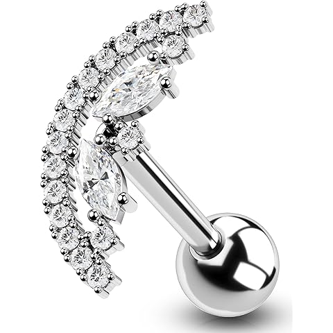 OUFER 16G Helix Piercing Jewelry, 316L Surgical Steel Cartilage Earrings Stud, Clear CZ Tragus Earrings, Conch Lobe Piercing Jewelry for Women Men