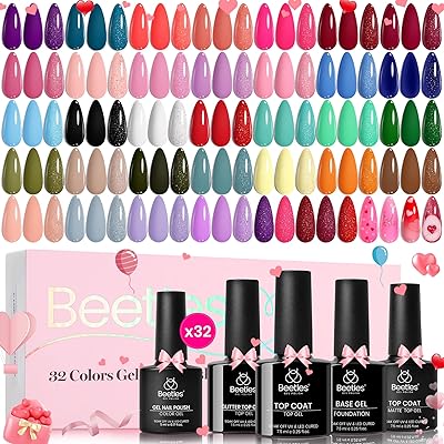 beetles Gel Polish Winter Gel Nail Polish Set 32 Colors with Base Top Coat Burgundy Red Blue Purple Brown Orange Green Pink Black White Uv LED Lamp Nails Gifts for Women Fingertip Palette