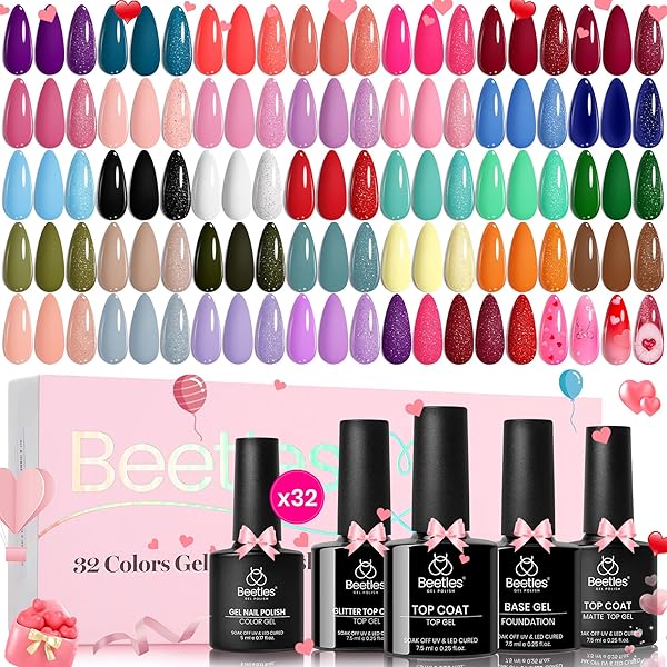 beetles Gel Polish Winter Gel Nail Polish Set 32 Colors with Base Top Coat Burgundy Red Blue Purple Brown Orange Green Pink Black White Uv LED Lamp Nails Gifts for Women Fingertip Palette