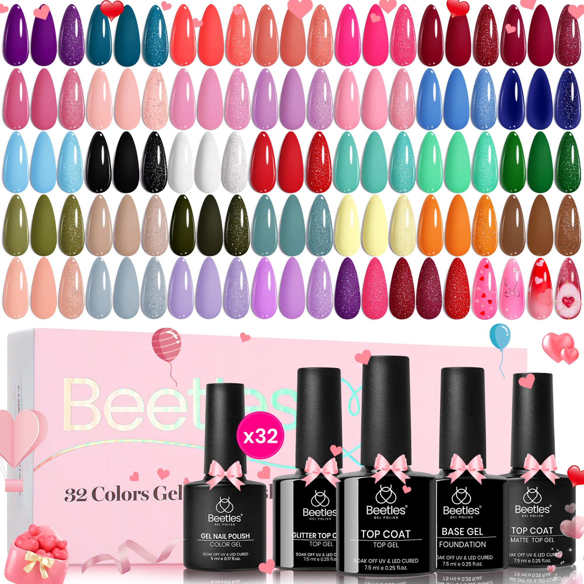 beetles Gel Polish Winter Gel Nail Polish Set 32 Colors with Base Top Coat Burgundy Red Blue Purple Brown Orange Green Pink Black White Uv LED Lamp Nails Gifts for Women Fingertip Palettebeetles Gel Polish Winter Gel Nail Polish Set 32 Col…