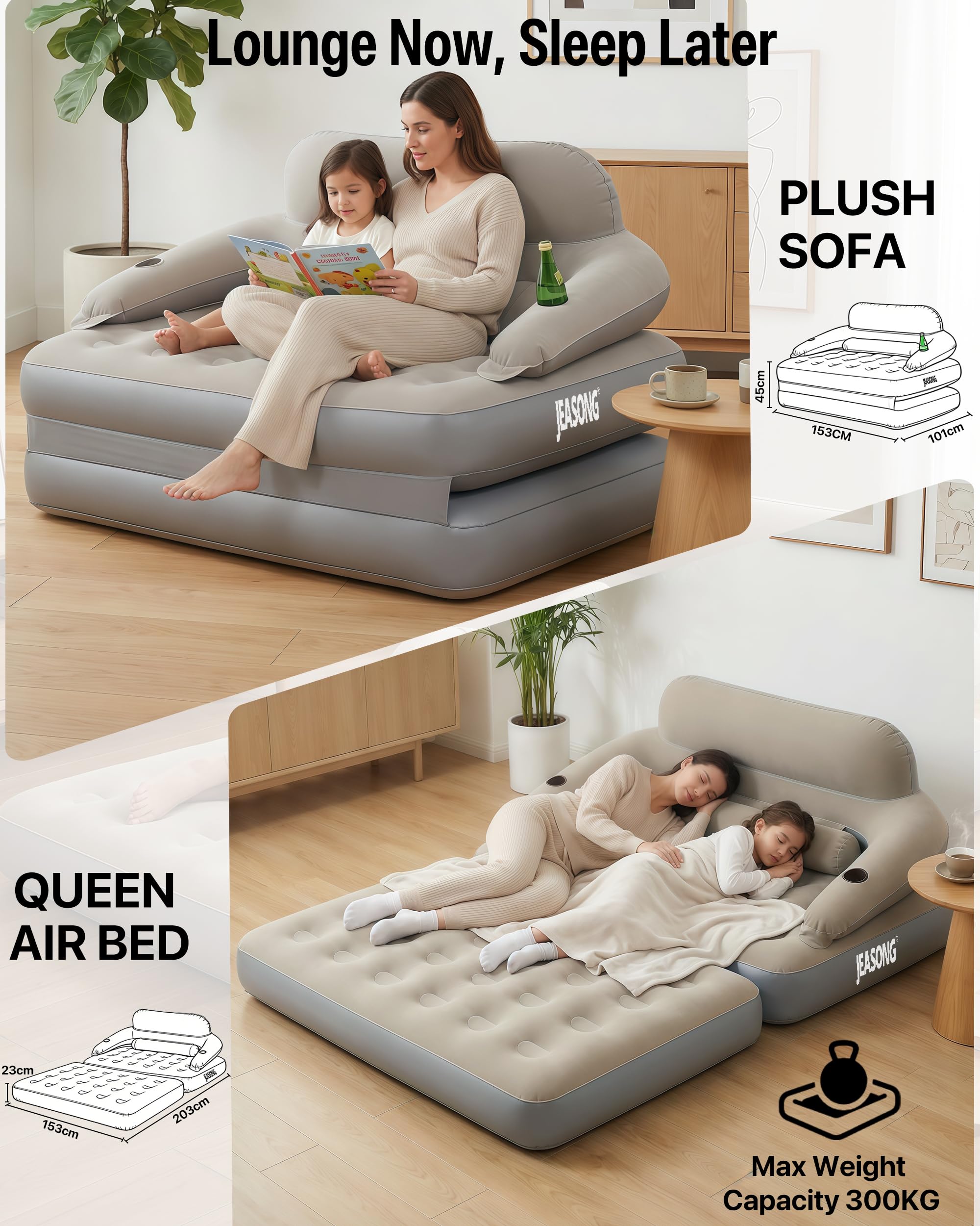 JEASONG Divano letto gonfiabile con pompa integrata, materasso gonfiabile king size, materasso gonfiabile 2 in 1 e divano gonfiabile, materasso autogonfiante per gli ospiti in casa, campeggio, 203 x