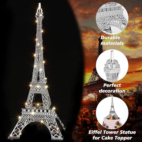 Miniatura 3 de 2 Piezas Estatua de la Torre Eiffel de Metal 10 Pulgadas, 15 Pulgadas Modelo Figurita de la Torre Eiffel Decoración Temática de París con 2 Cadenas