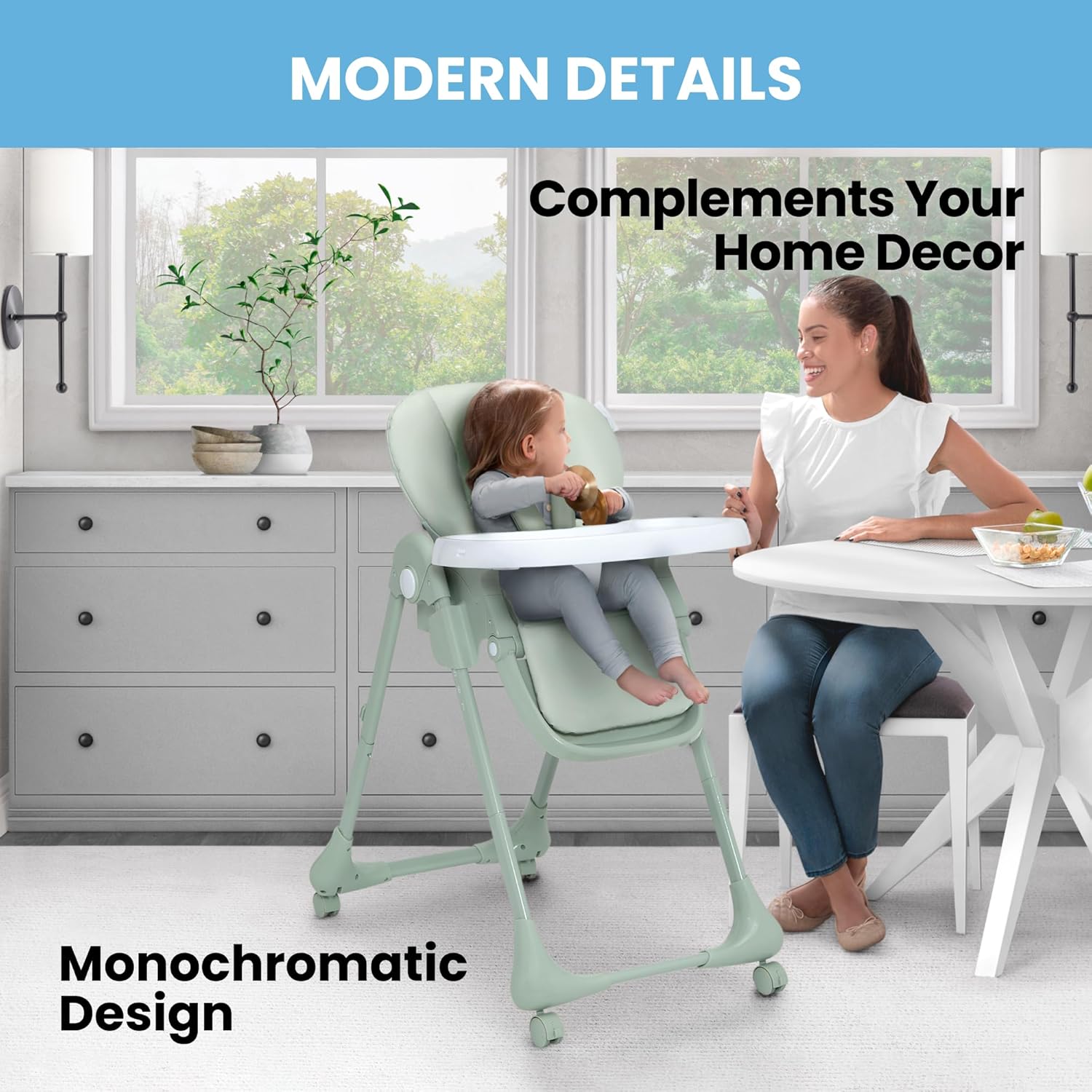 Little Folks by Delta Children 2-in-1 SlimFold High Chair for Babies and Toddlers, Sage Green