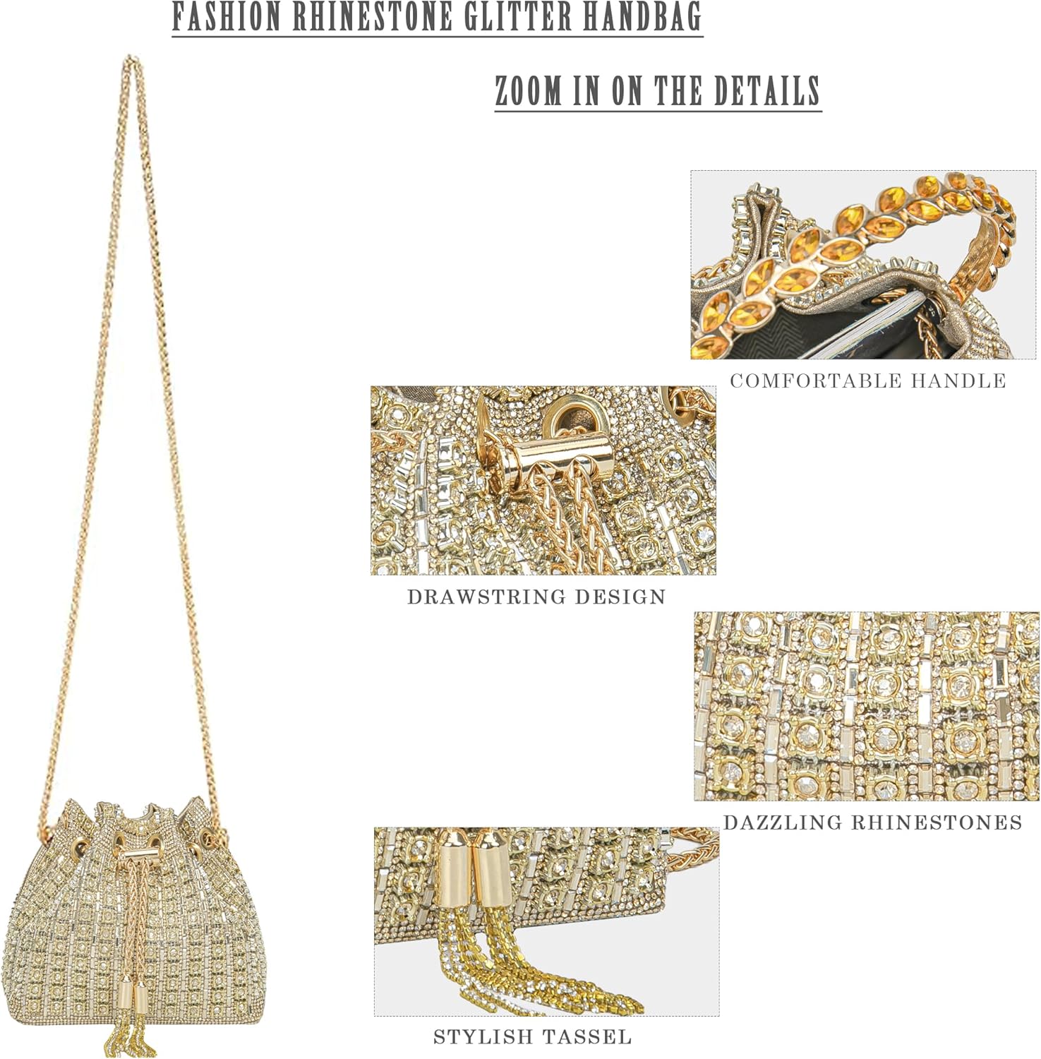 Sparkling Women's Evening Handbags Rhinestone Purse Crossbody Bag Wedding Prom Party Club Purses - Image 3