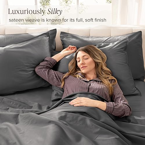 Miniatura 3 de Bare Home Juego de sábanas extralargas 100 % de algodón orgánico, tejido satinado suave, transpirable y refrescante, juego de lujo de hotel, sábanas