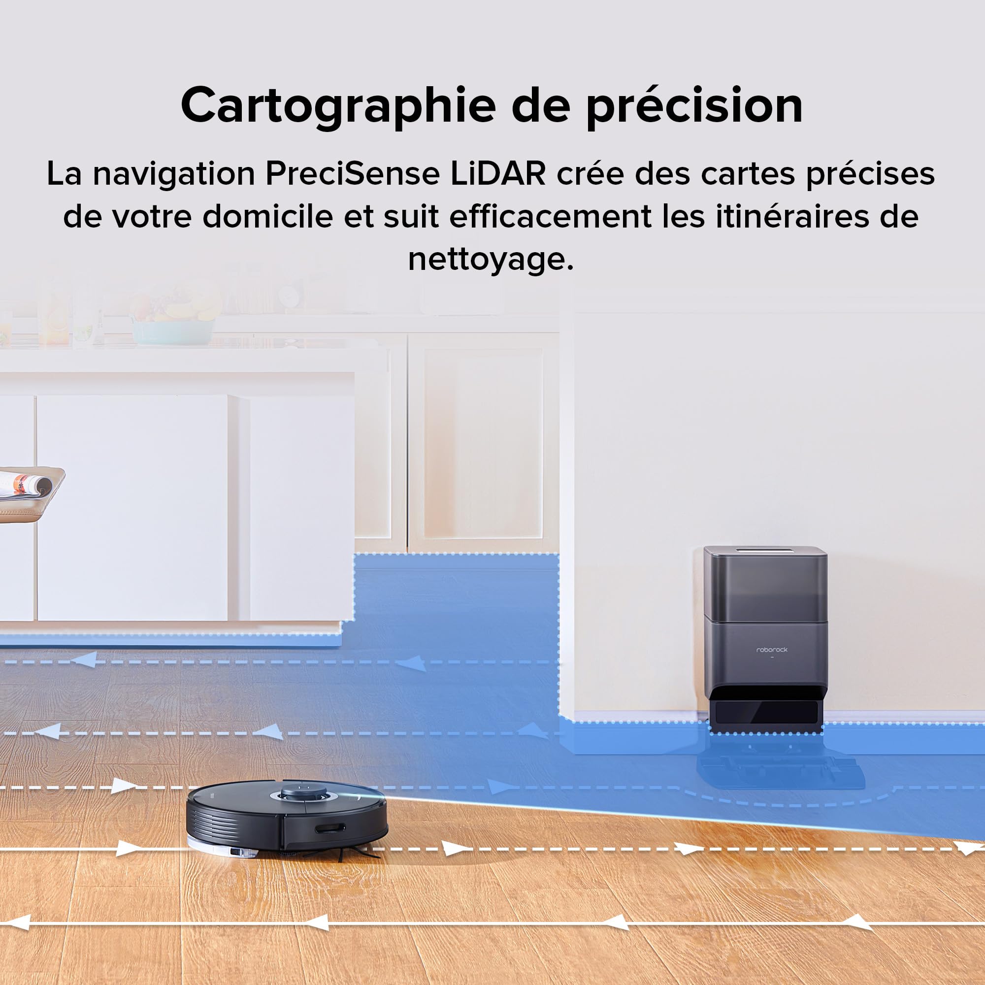 roborock Q7 Max+ Saugroboter mit Absaugstation, Vollgummibürste, 4200Pa Saugkraft, Wischroboter PreciSense-LiDAR-Navigation & 3D Mapping, Teppiche, Tierhaare, App/Alexa (Schwarz) (Generalüberholt)