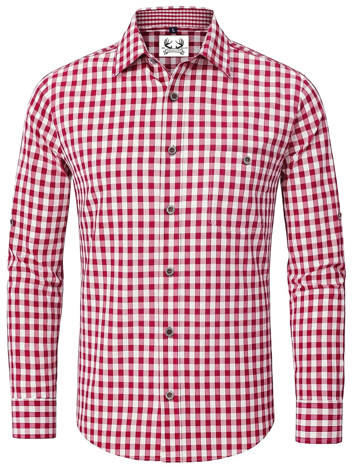 AMZHOTER Camicia da Uomo per Oktoberfest Camicia a Quadri Maniche Lunghe per Costume Tradizionale Maniche Corte in Cotone Blu Rosso Verde
