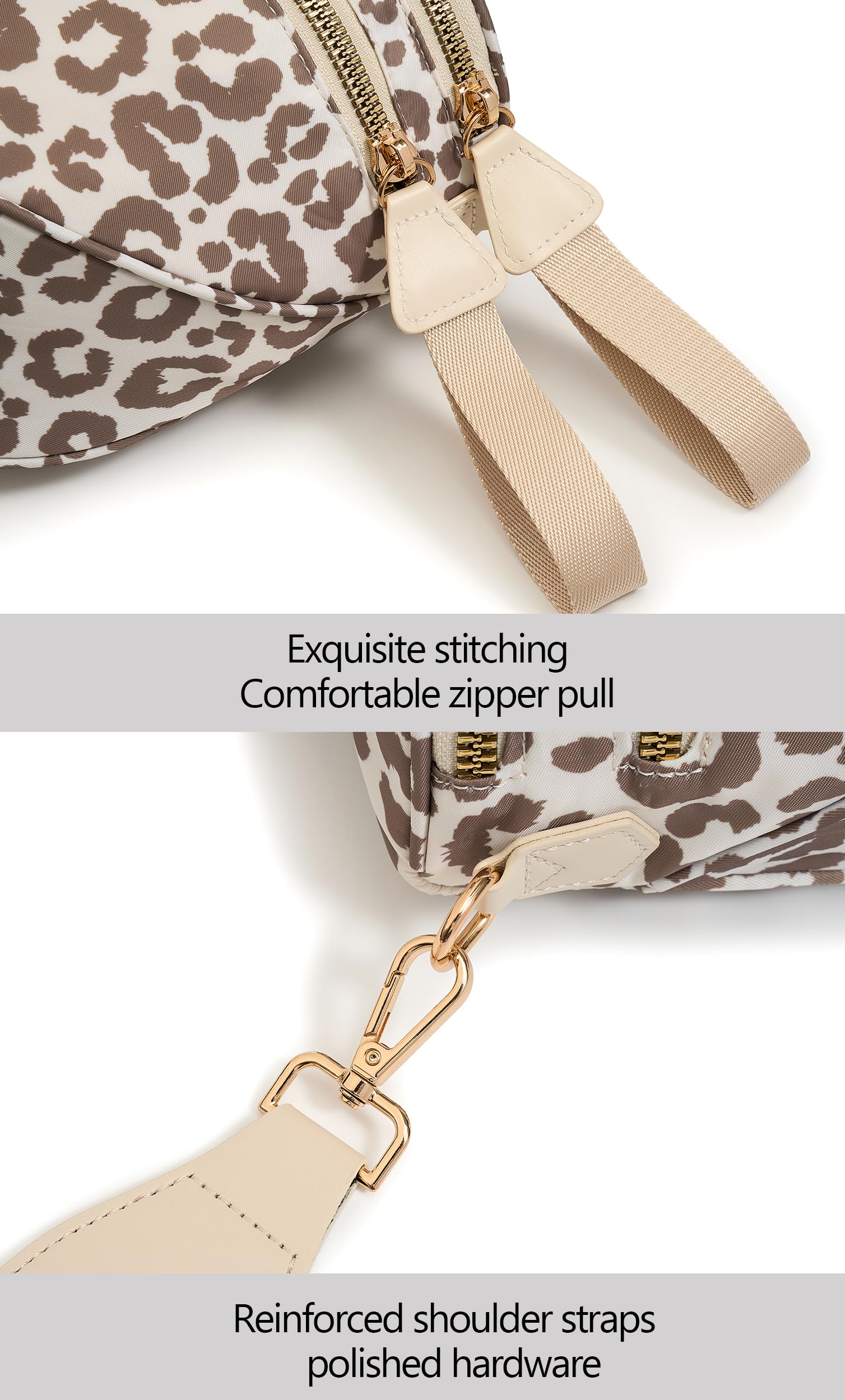 FEIBOON Spacious Nylon Crossbody Bag Bum Bag Handbags Wallets Purses Trendy Shoulder Bag for Women (Khaki Leopard) view 5