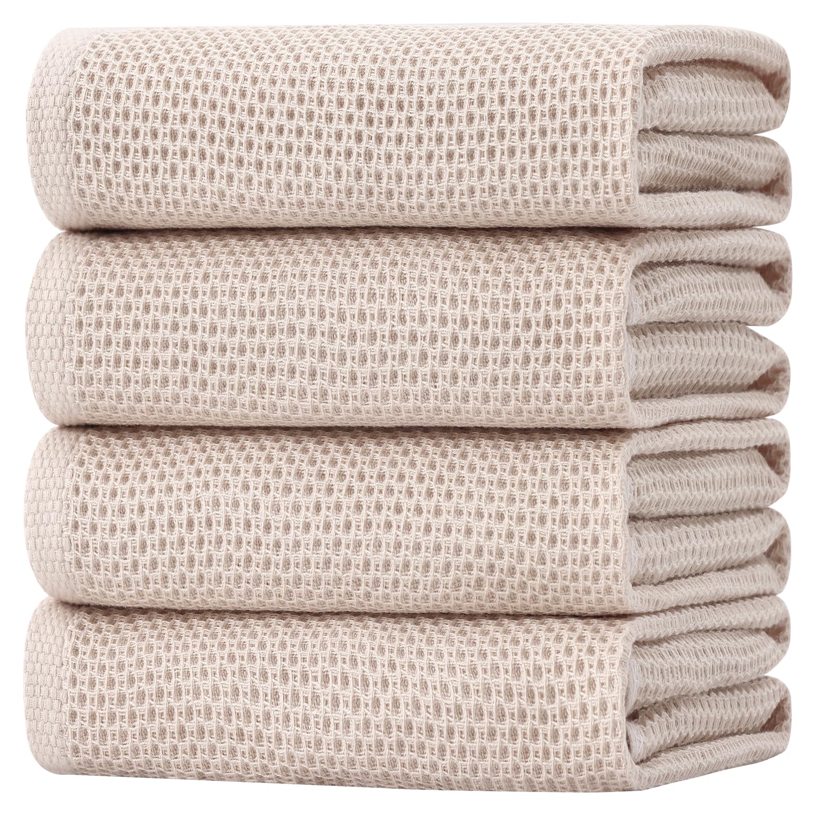Homaxy 100% Cotton Oversized Waffle Weave Kitchen Towels 4-Pack, Beige