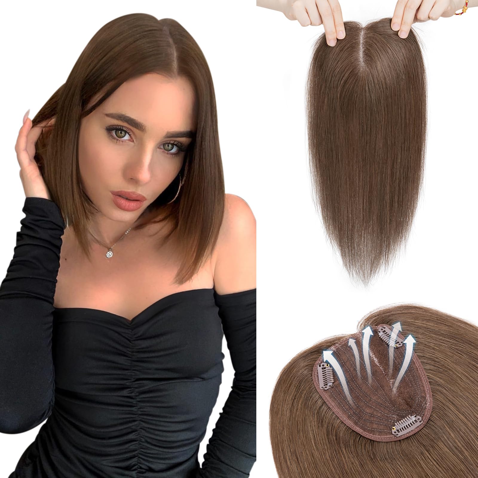 Human Hair Topper Silk Base 3.94x4.72 Inches for Thinning Hair 4x4 | Full Silk Hair Topper | Human Hair main image 3