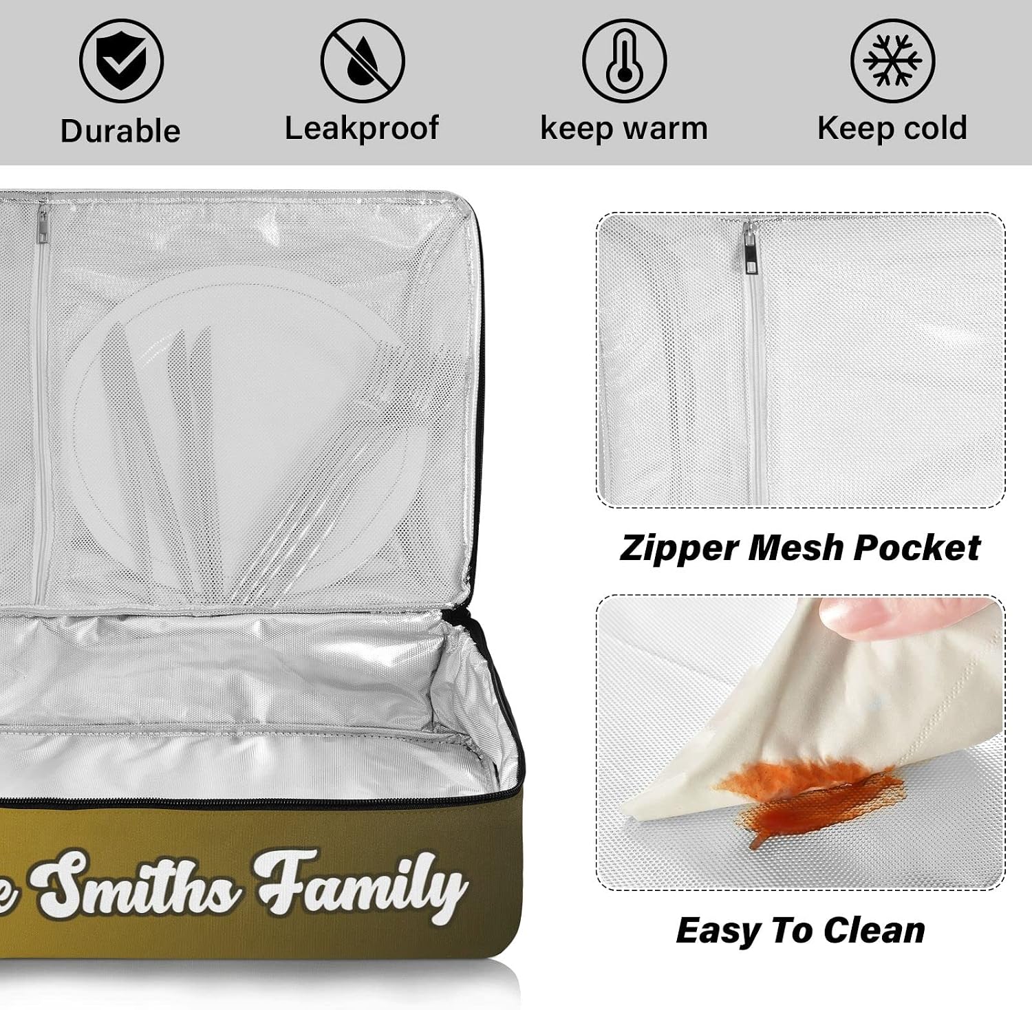 Yellow Black Gradient Custom Insulated Casserole Carrier Personalized Food Carriers with Dish Storage Leakproof Thermal Lunch Tote for Hot Cold Food