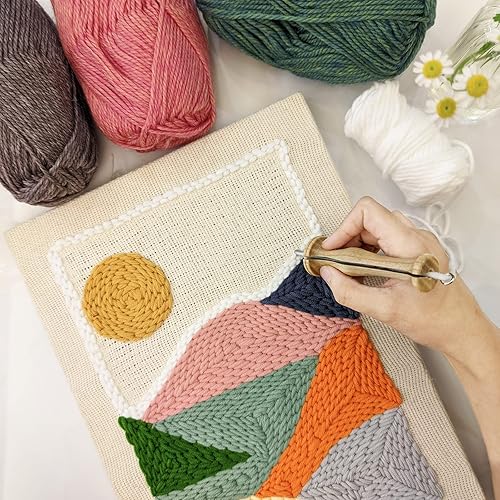 Miniatura 4 de Wool Queen Kit de agujas de perforaciónalfombra de paisaje para principiantes, 14 x 10 pulgadas, con punzón de madera para niños y adultos, regalo