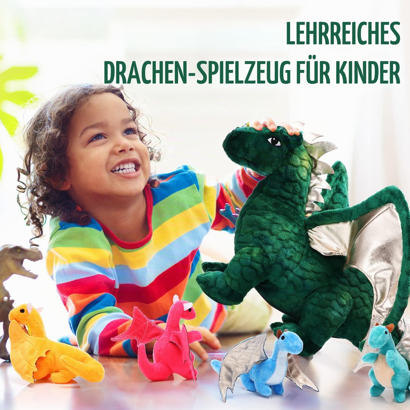 Zomiboo 7 Stück Stofftier Drachen Spielzeugset 40cm Großes Drache Kuscheltier mit 4 Baby-Plüschdrachen und 2 Eiern im Bauch Der Drachenmama Geburtstagsgeschenke für Teenager(Niedlicher Stil)
