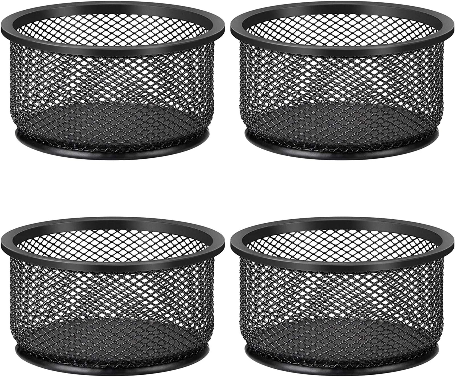 MaxGear Paper Clip Holder, Stackable PaperClip Organizer for Desk, 4 Pack Metal Mesh Paper Clip Holders with Non-Slip EVA Pad, Desk dispensers for Office Binder Box, Black