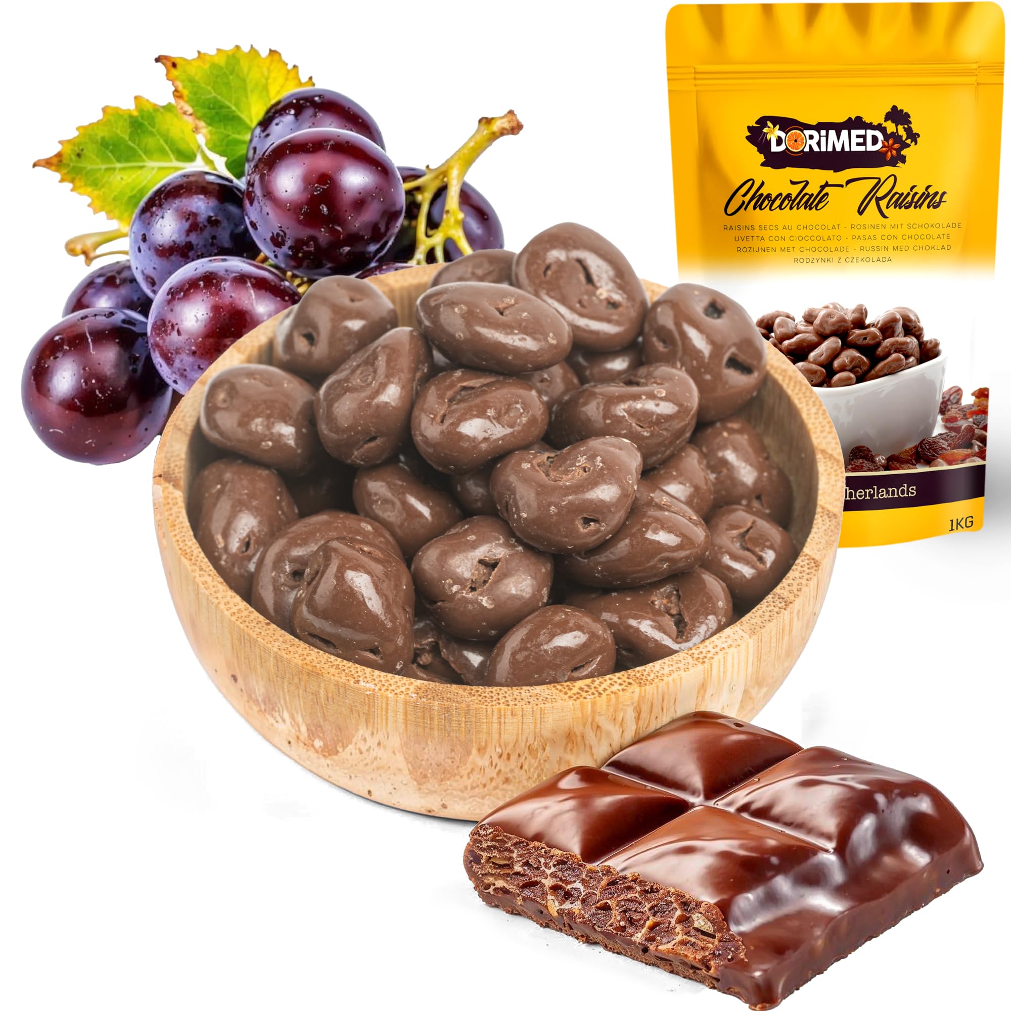 Uvetta Ricoperta Di Cioccolato Fine Al Latte [1kg]. Uvetta Al Cioccolato Squisita E Di Prima Qualità, Frutta Secca Coperta Da Cioccolata Con Sacchetto Salvafreschezza, Uva Di Grosso Calibro - Dorimed