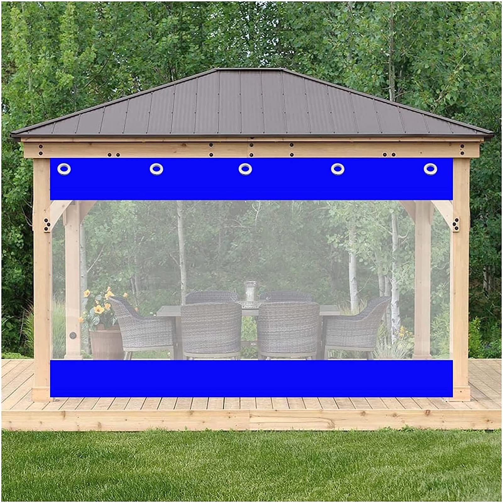 Tende impermeabili per gazebo da esterno, in PVC trasparente, 0,5 mm, antivento e antipioggia, per padiglione, balcone, garage, giardino, soluzione versatile di copertura 4 x 7,5 m