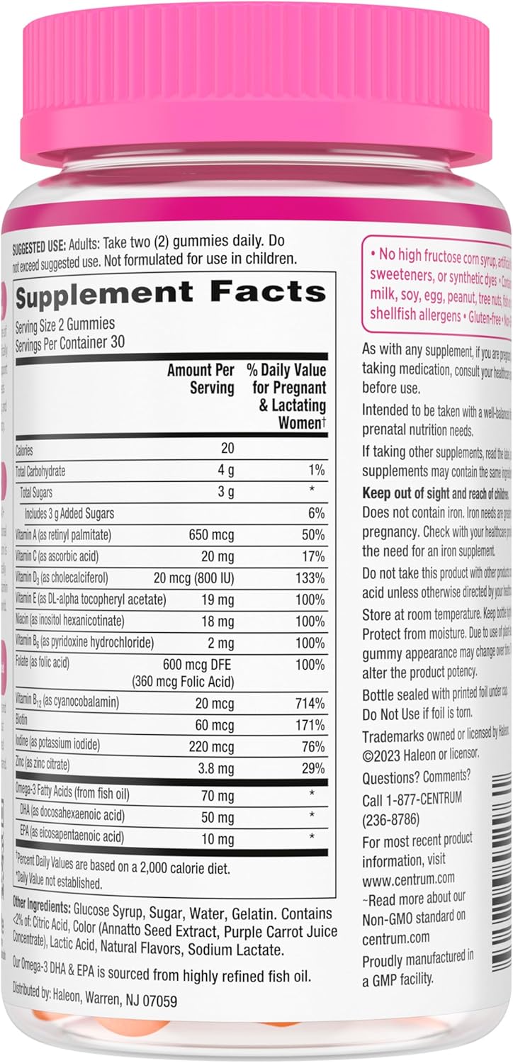Centrum Prenatal Multivitamin Gummies with DHA and Folic Acid, Mixed Berry and Orange Flavors - 60 Count, 30 Day Supply - Image 13