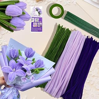 300pcs Pfeifenputzer zum Basteln Blumen Lila für DIY Bastelset