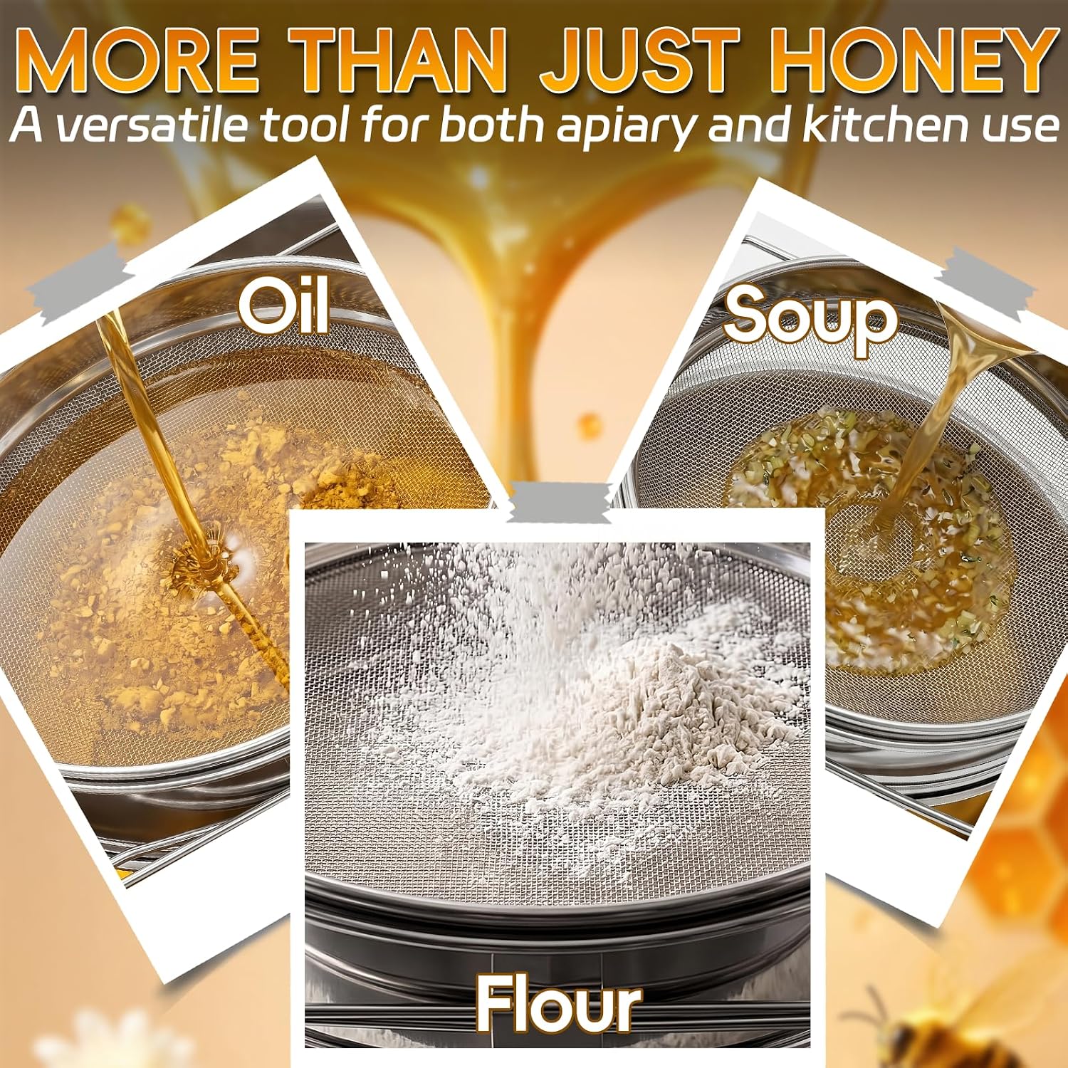 2 Pack Stainless Steel Honey Strainer Double Sieve, Food-Grade Honey Extractor Strainer Fits 5 Gallon Honey Bucket