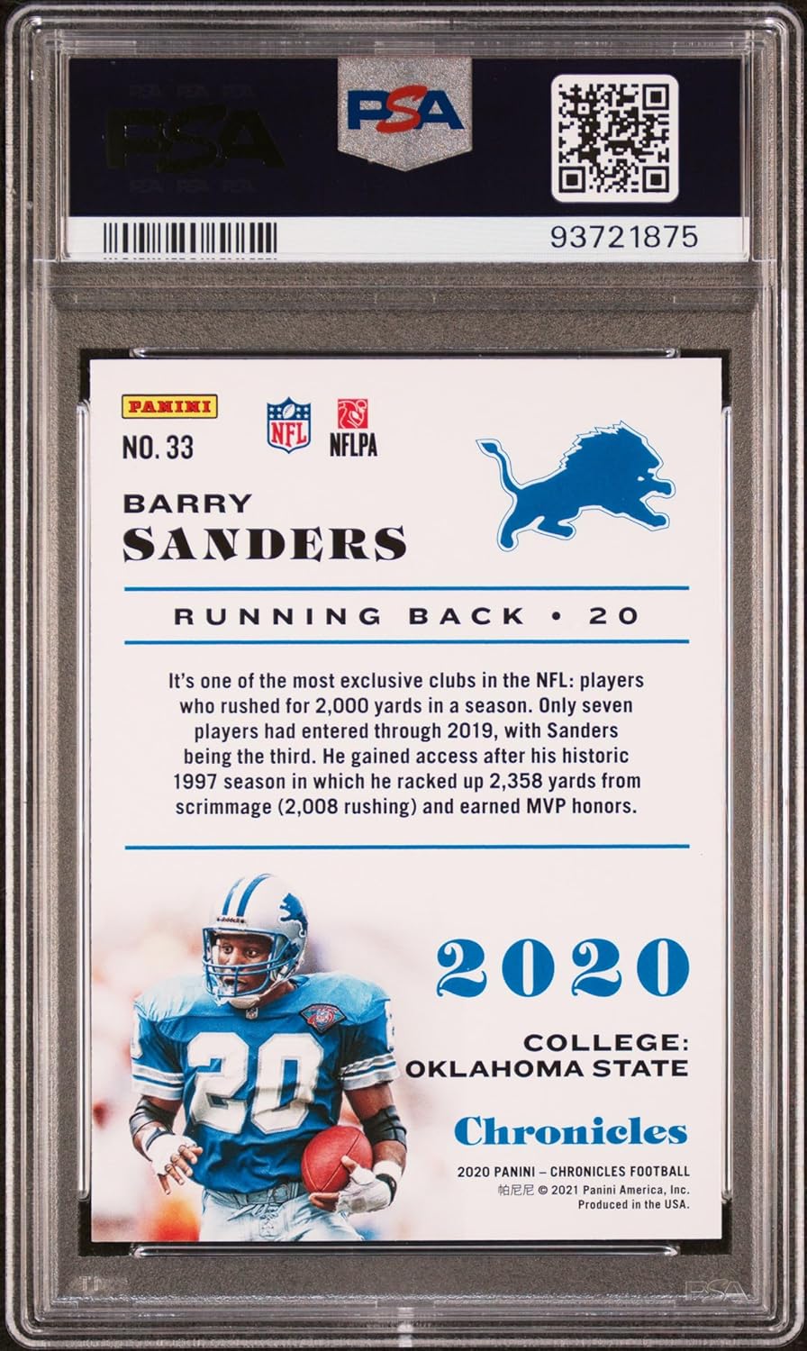 Barry Sanders 2020 Panini Chronicles Green Football Card #33 Graded PSA 10