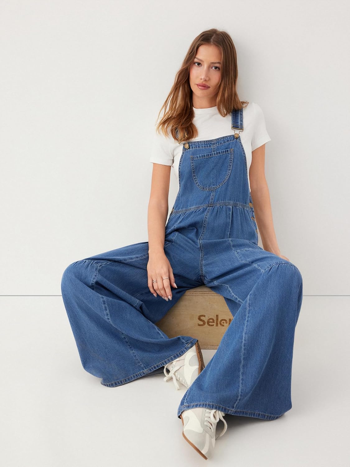 CIDER Flowy Denim Overalls for Women Wide Leg Adjustable Strap Jumpsuits With Front Pocket Trendy Summer Fall Outfits