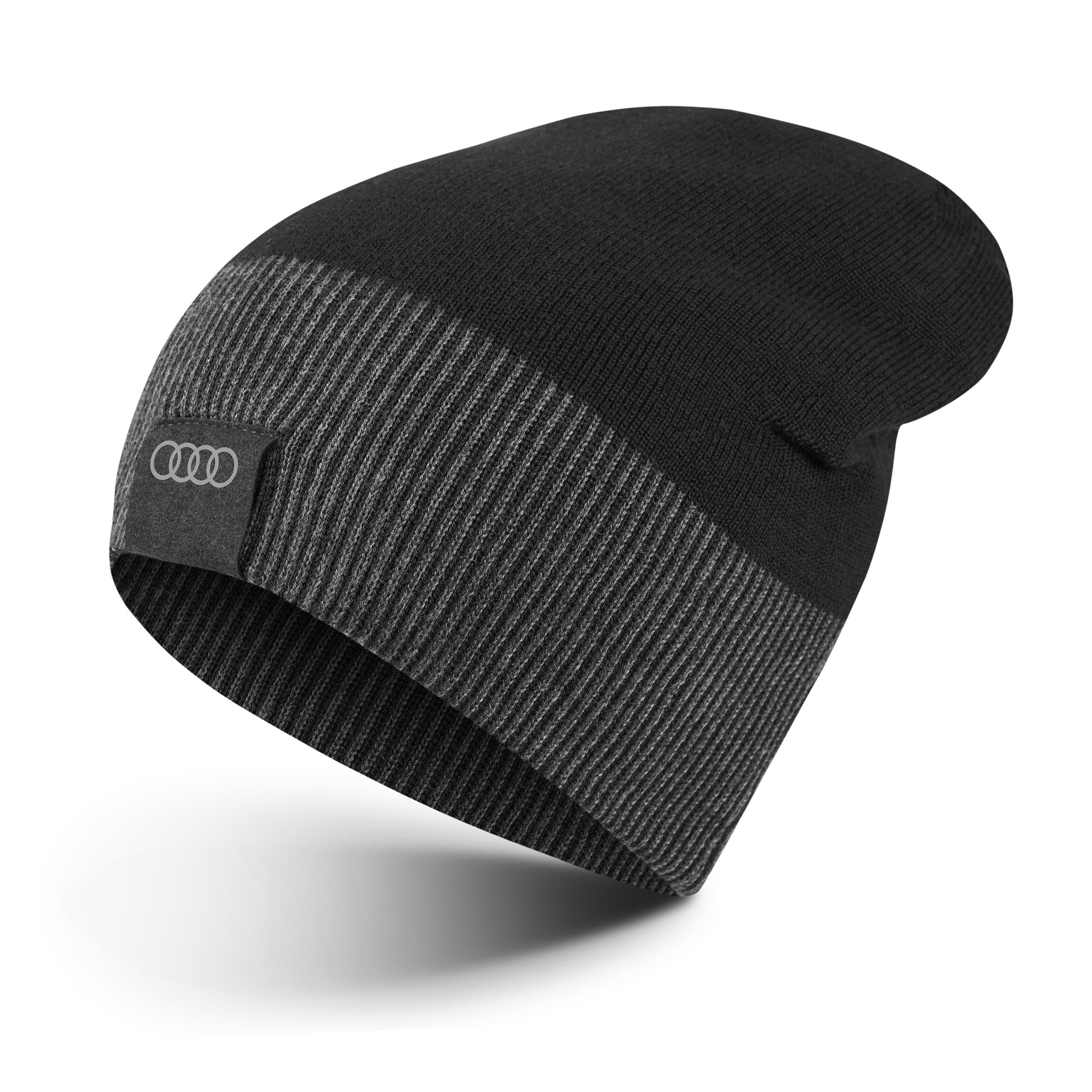 Audi 3132402100 Wende-Strickmütze Beanie Mütze, schwarz/grau