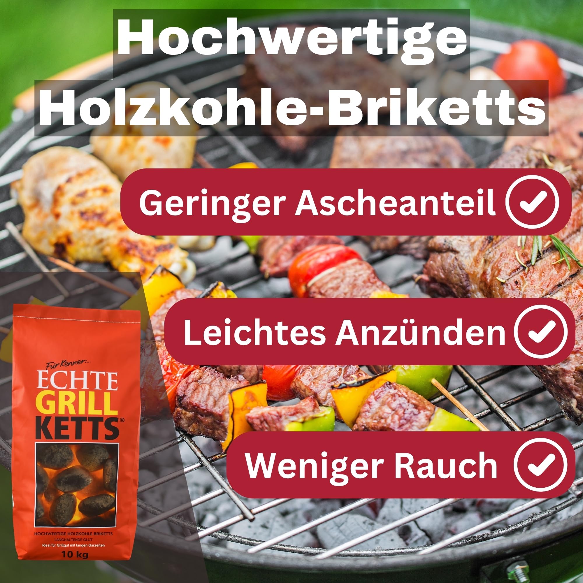 Holzkohle Grillbriketts Feuer&Flamme Premium Qualität | 3kg 10kg Made in Germany für Holzkohlegrill Smoker Briketts Kohle & HLKauf-Block (Briketts 10kg & HLKauf-Block)