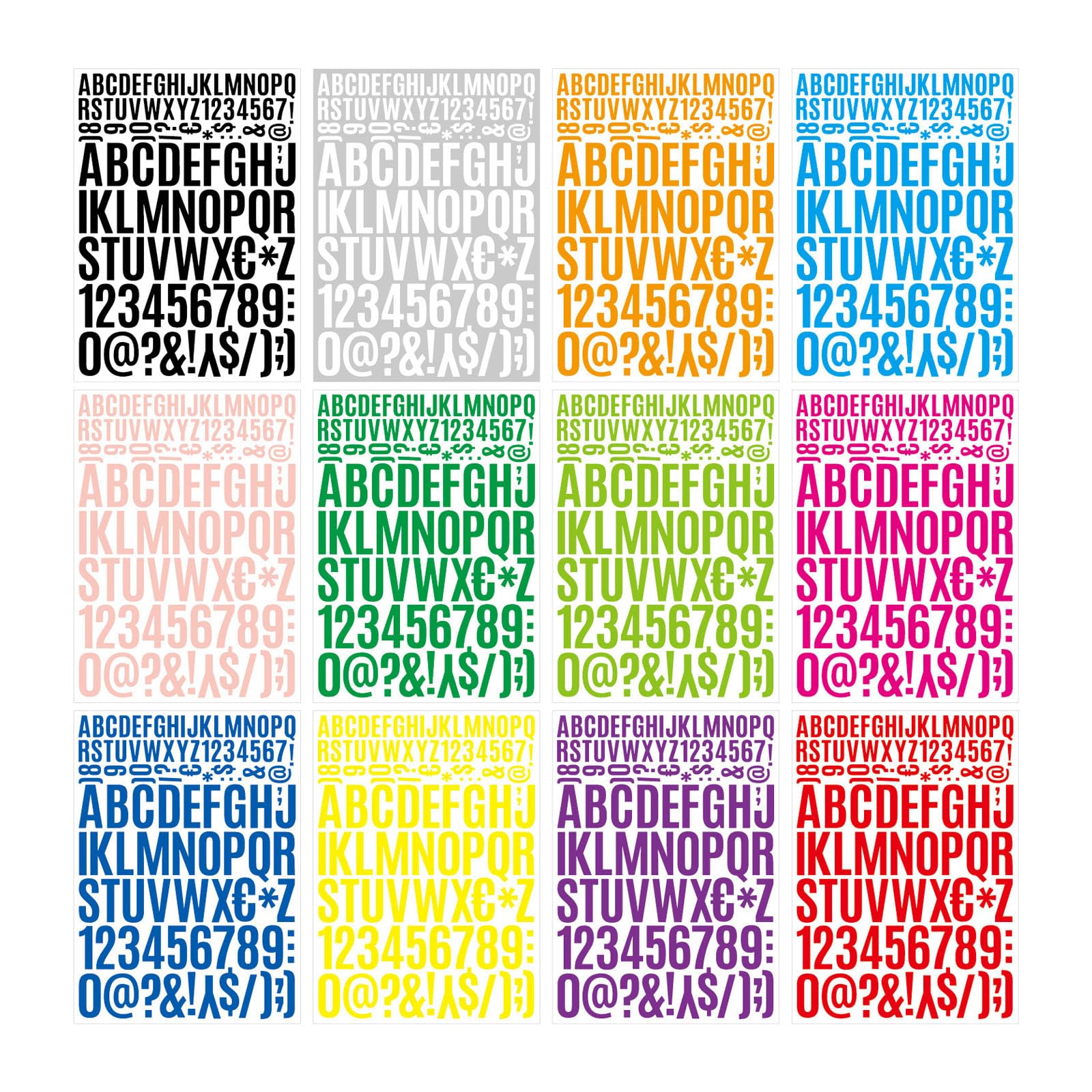 12 Sheets Letter Number Stickers, Multicolour Alphabets Number Stickers for Sign, Scrapbooking, and Decoration Scrapbooking