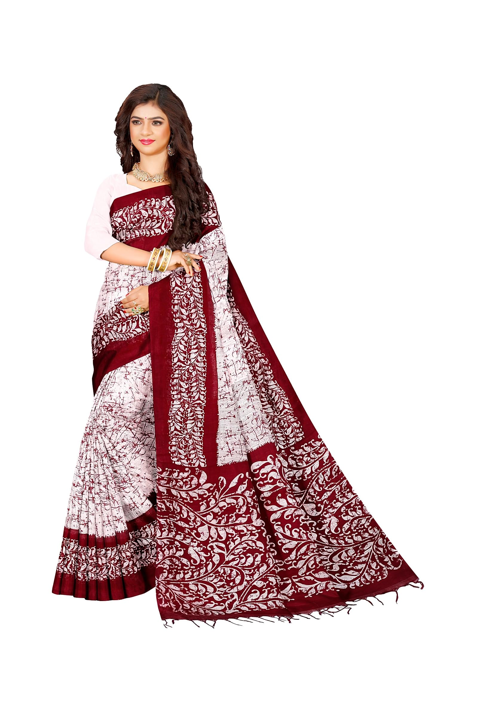 quetzal handloom saree Quetzal Women's Sambalpuri Batik Kotki Printed Cotton Saree with Unstitched Blouse (White & Red)-picture-27