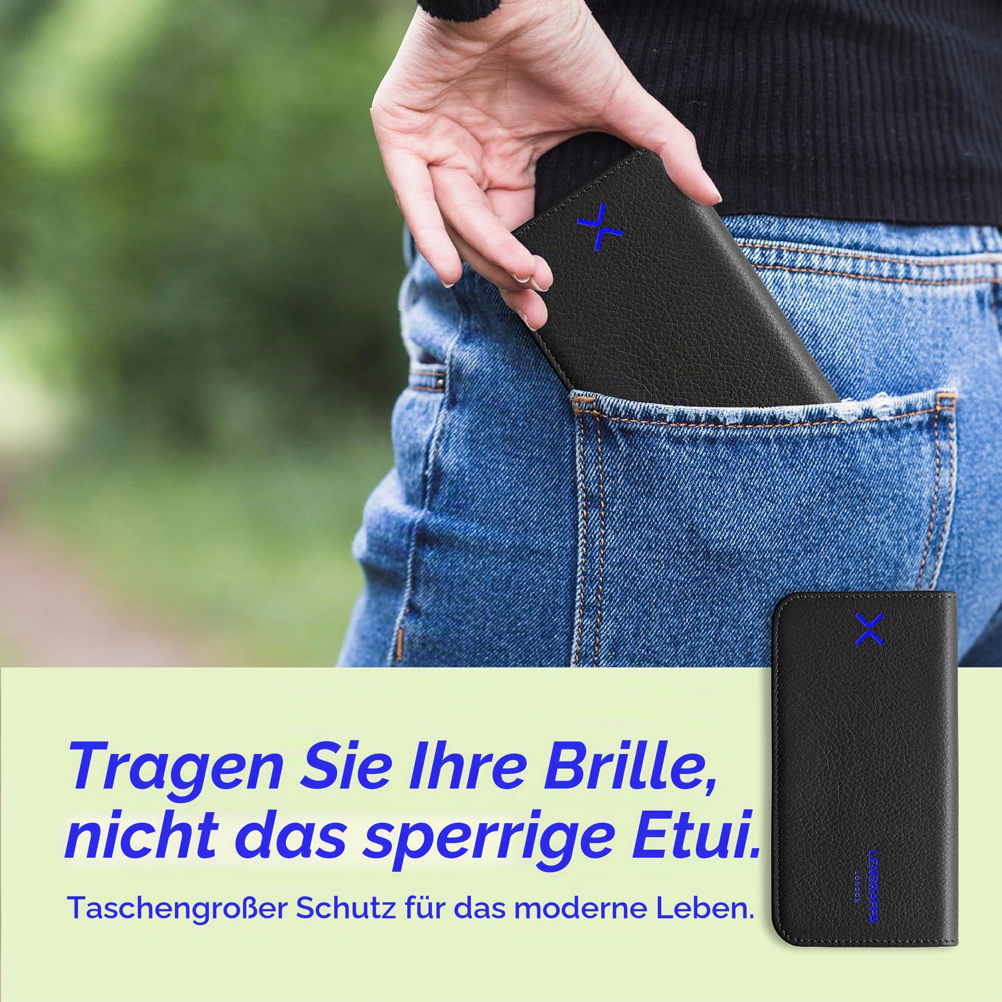 Objektiv Rappa schmales Lederbrille Case in 9 Farben, schwarzes, Einheitsgröße