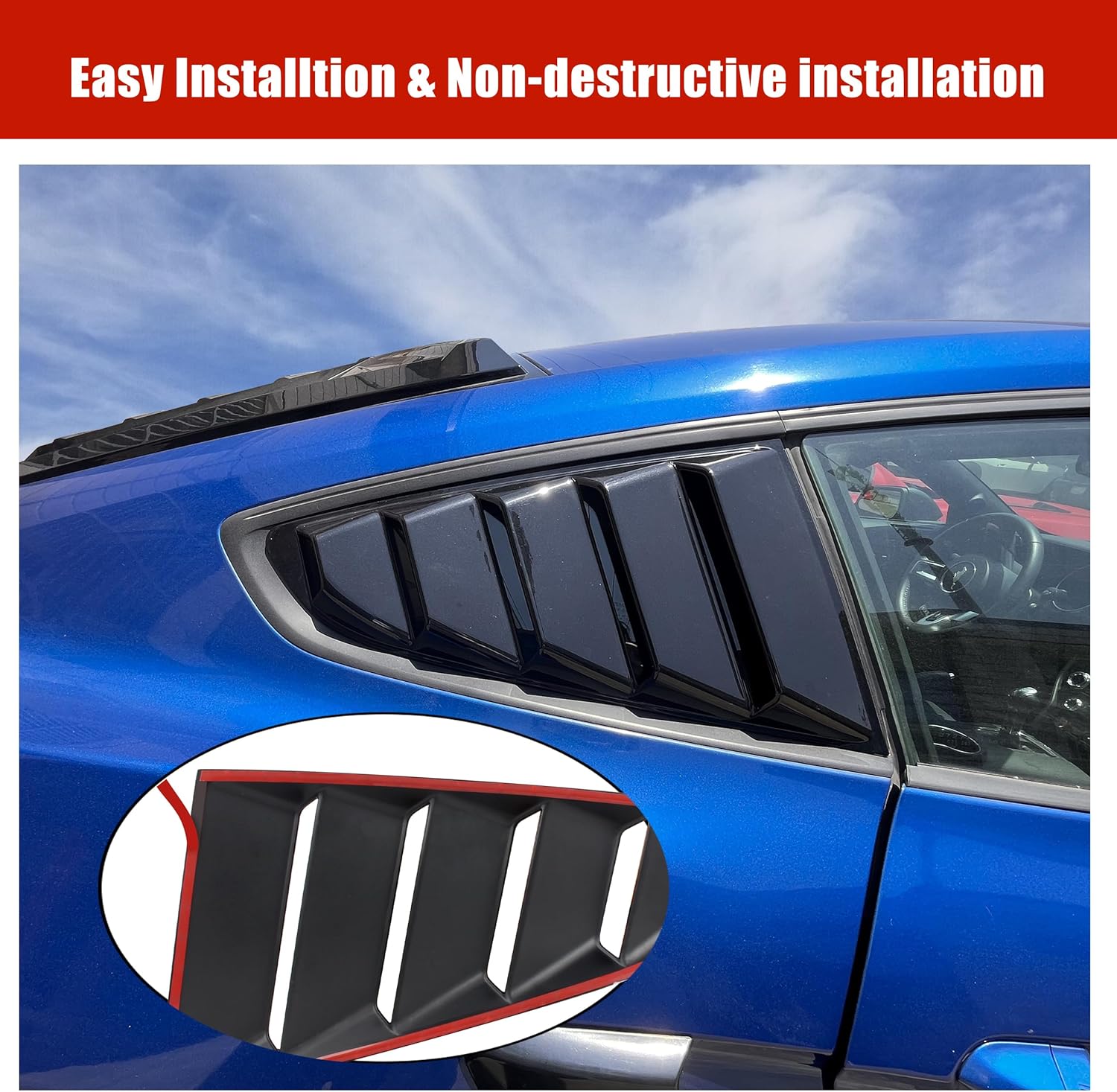 Rear Side Window Louvers Compatible with Ford Mustang 2015 2016 2017 2018 2019 2020 2021 2022 2023,Windshield Sun Shade ABS Window Cover Vent Black (1Pair)