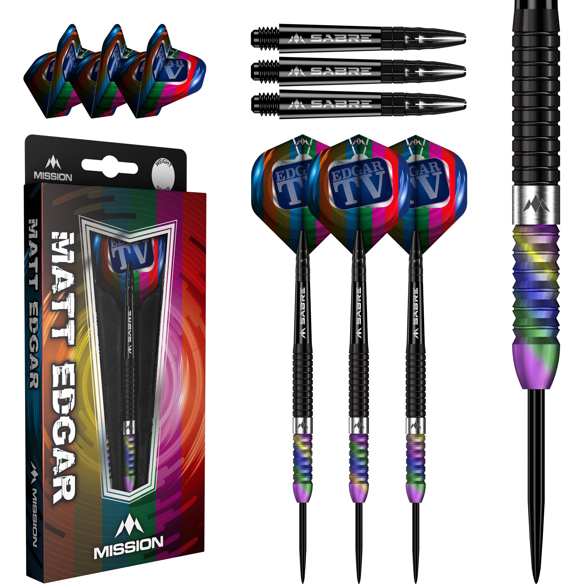Mission Darts | Matthew Edgar Darts | Steel Tip Darts Set | 90% Tungsten Barrel | Black PVD & Coral | Available in Multiple Weights. (23, Grams)