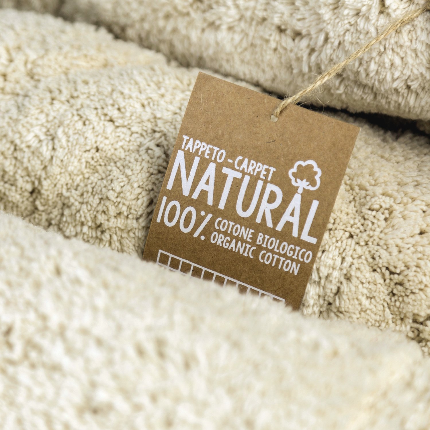 OLIVO.shop Tappeto da bagno moderno in cotone, Multiuso, 50x80 cm | Tappeto in cotone organico certificato, morbido e assorbente, morbido al tatto, 2 misure, Trama QUADRI NATURAL