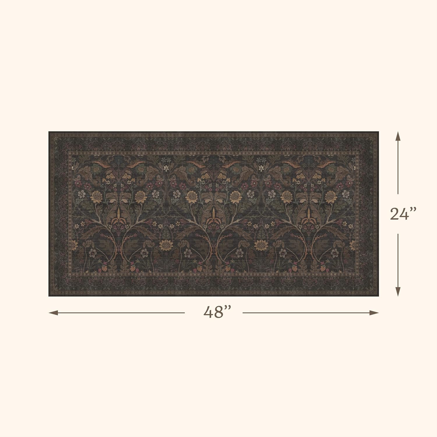 Washable 2x4 Traditional Small Rugs for Entryway, Dark Brown Kitchen Rugs Non Slip Bathroom, Botanical Woodland Pattern Carpet for Bedroom Bedside, Mudroom