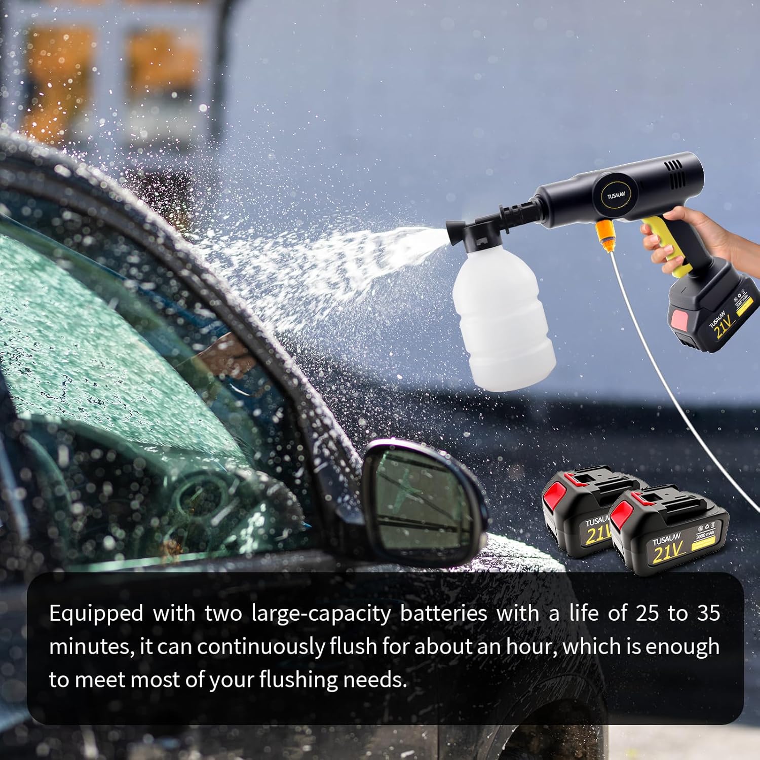 21V Cordless Pressure Washer Battery Powered, 1200 PSI Portable Power Washer with 2 Rechargeable 3.0Ah Batteries & 6-in-1 Nozzle, Handheld Pressure Washer for Car Garden Cleaning