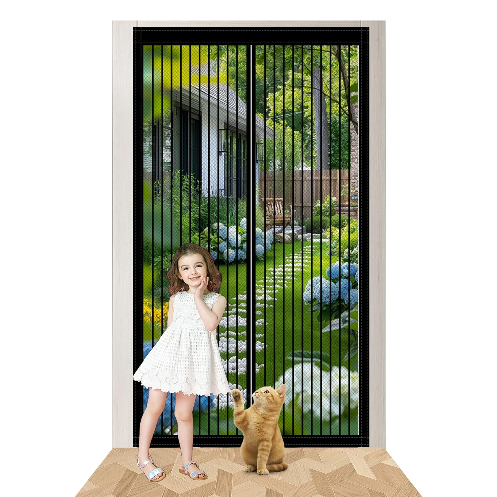 Magnetic Door Screen 86 x 190 cm Self-Adhesive Fly Insect Screen Door Stronger Magnets for Windows Doors Patio, Black