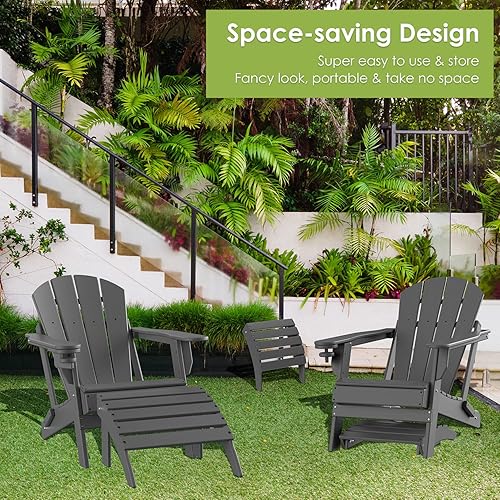 Miniatura 4 de GREENVINES Adirondack-Ottoman  Plástico HDPE  Reposapiés para exteriores  Todo tipo de clima  Reposapiés  Taburete para pies  Gris  para silla