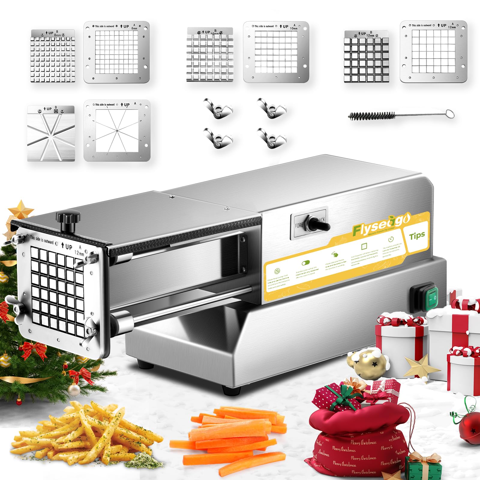 French Fry Cutter Electric Potato Cutter Stainless Steel Professional With 4 Blades For Commercial, Home Use & Cucumbers, Carrots, Sweet Potatoes, Silvery