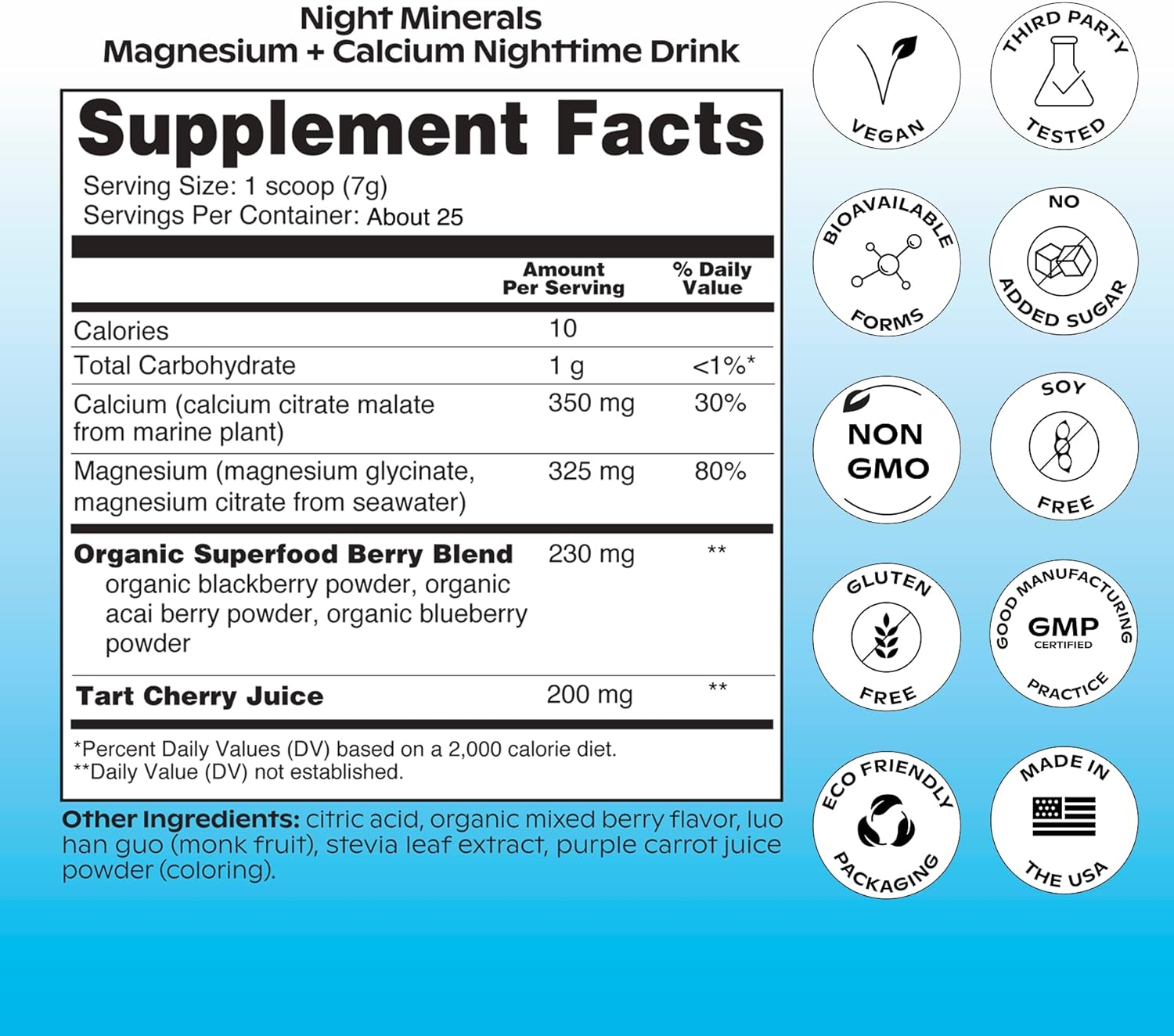 wholier Magnesium Glycinate, Tart Cherry Juice, Chelated Calcium. Calming Nighttime Drink. Natural Support for Sleep, Stress + Relaxation. Night Minerals. (About 25 Servings)