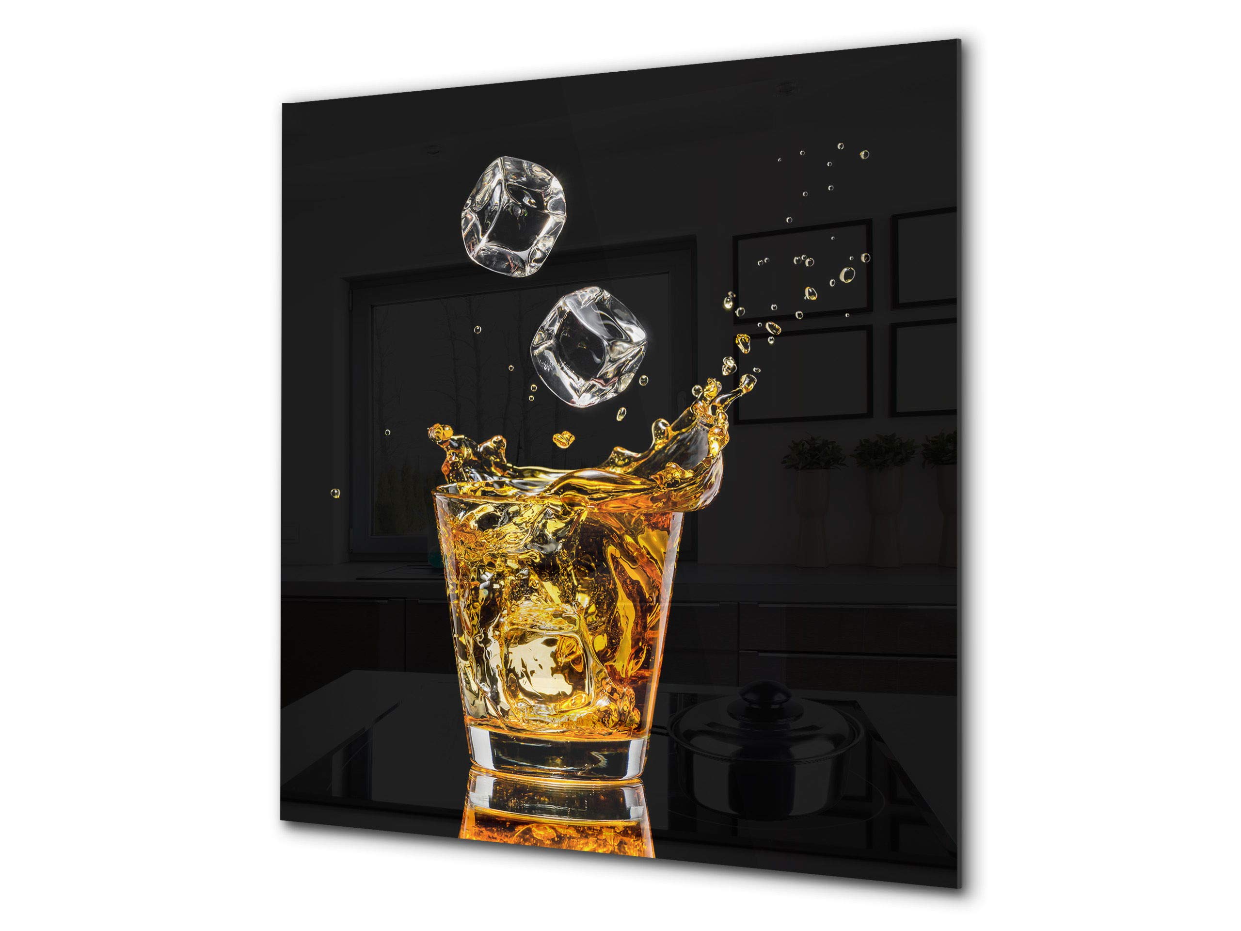 Stylish Tempered glass backsplash – Glass kitchen splashback – Glass upstand BS09 Water splash Series: A Whiskey Drink 1