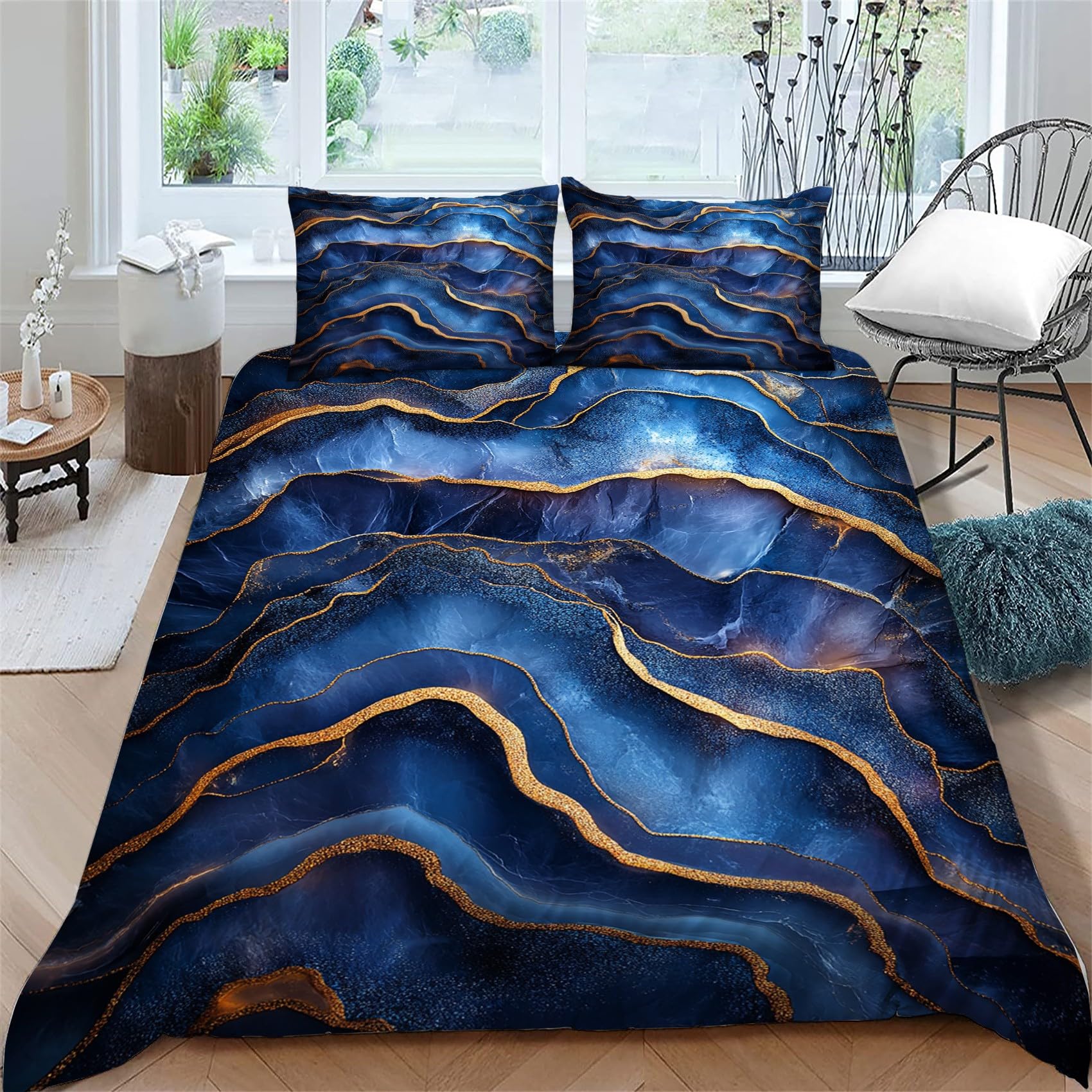 Housse de couette 140x200 bleu motif marbré pour des nuits douces et relaxantes
